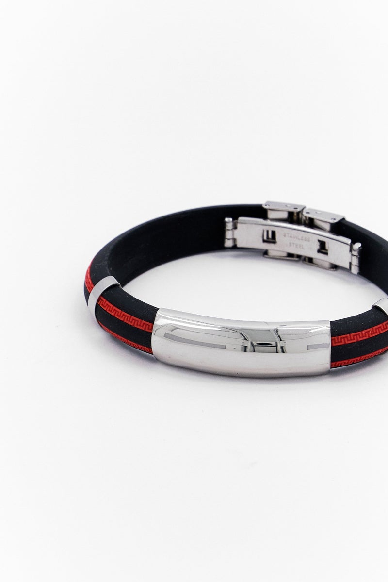 Steeltime سوار تعريف للرجال من الفولاذ المقاوم للصدأ والمطاط، أسود - Image 2